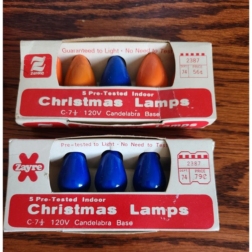 VTG ZAYRE C-7.5 Christmas Lamps Easter Blue And Orange Bulbs - 2 Pack (10 Total)